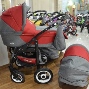 Cărucior pentru copii «Teddy Fenix» KL-138 culoare gri-roșu vizualizare laterală